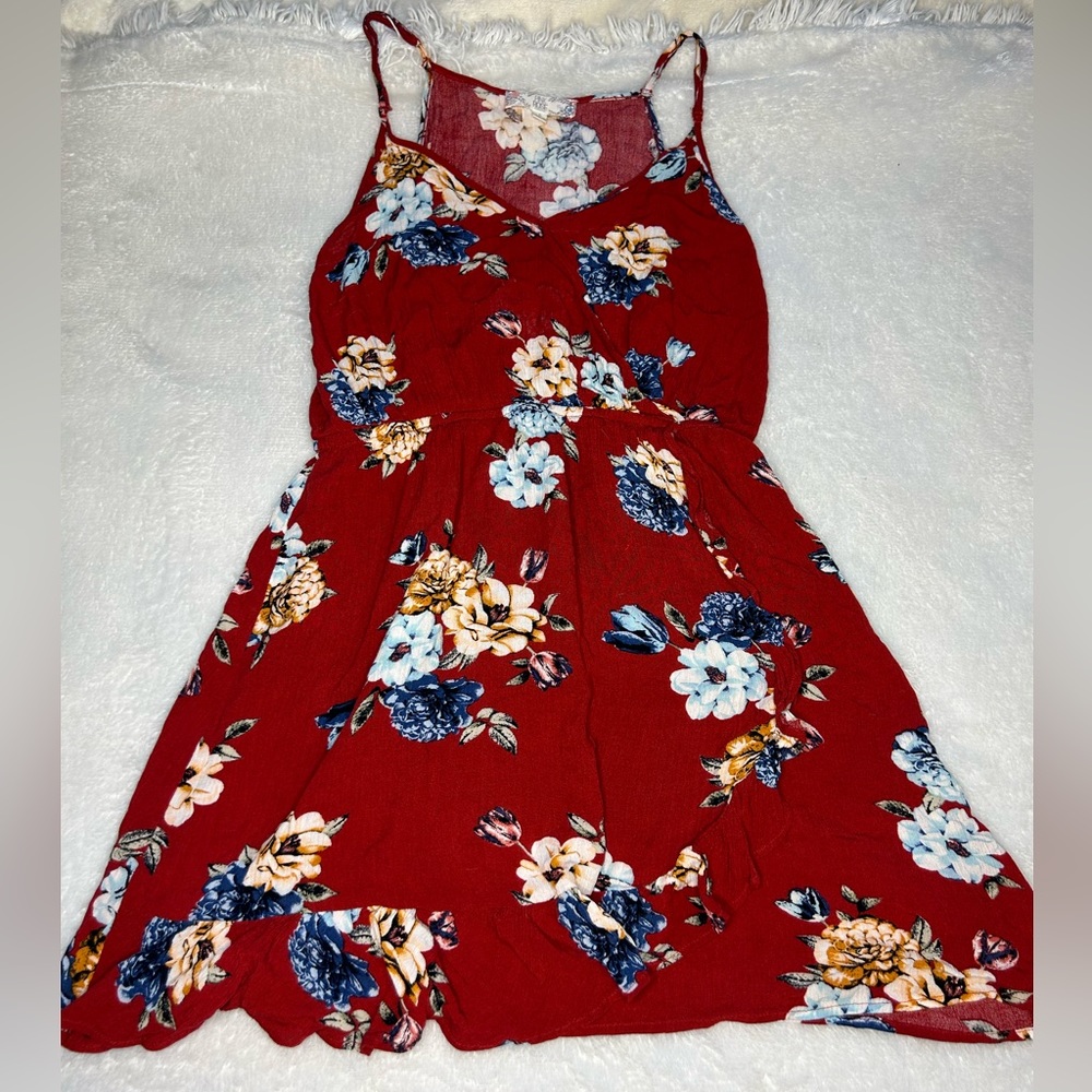 Red floral flowly spaghetti strap mini dress
